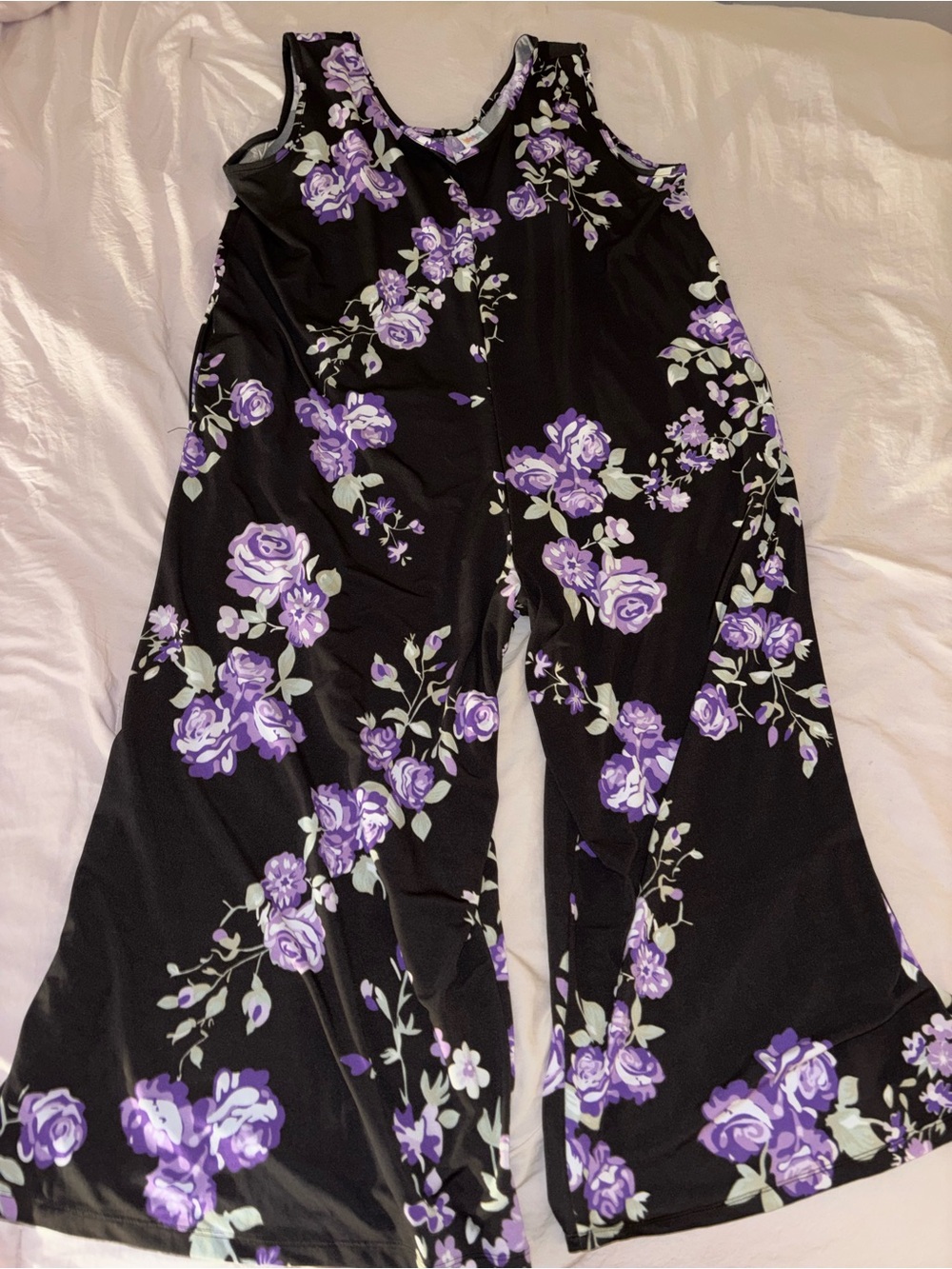 LuLaRoe Black Jumpsuit with Purple Floral Print